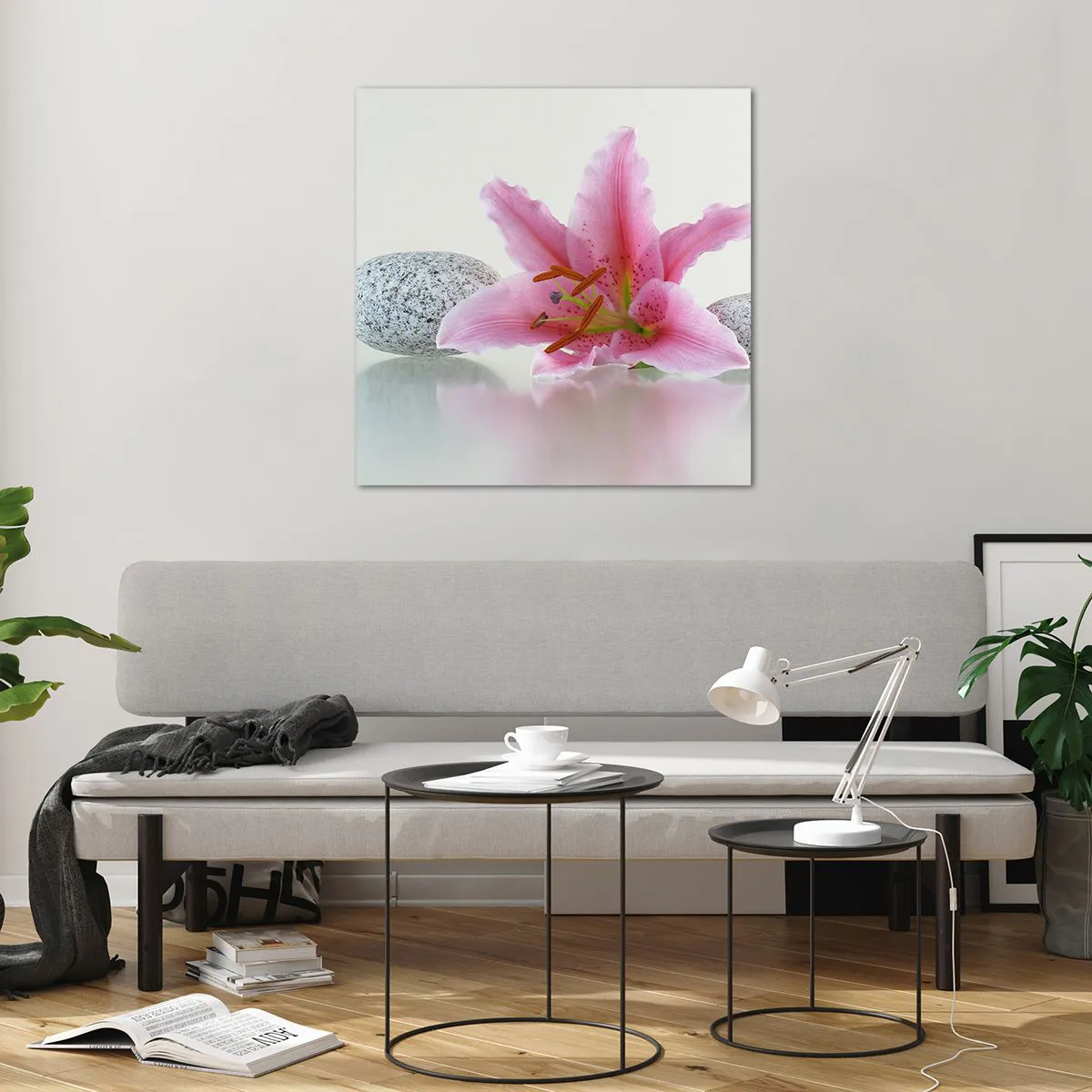 Cuadro sobre vidrio - Impresiones sobre Vidrio - Estudio en rosa, gris y blanco - 70x70 cm