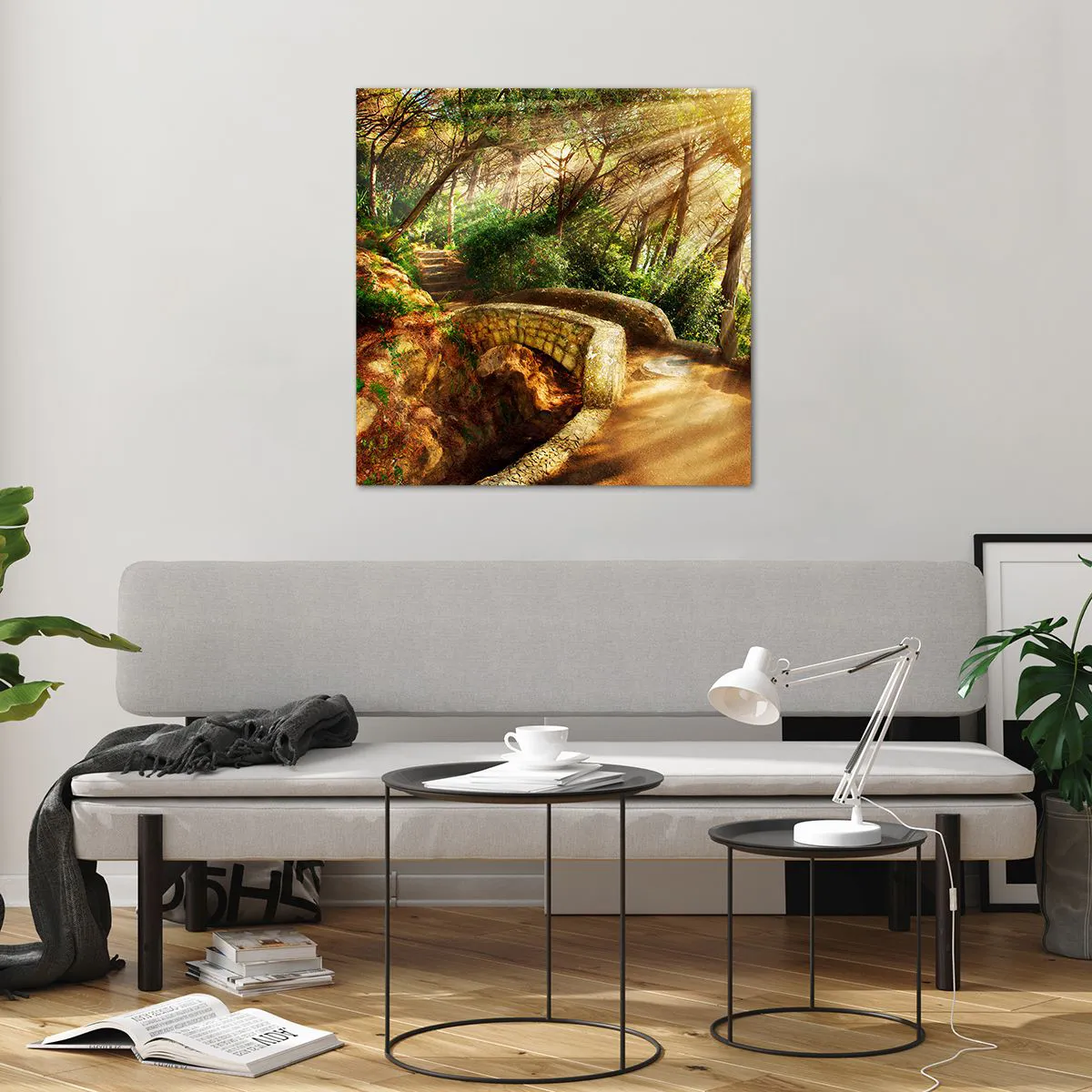 Impression sur verre - Image sur verre - Directement du pont dans une forêt de conte de fées - 70x70 cm