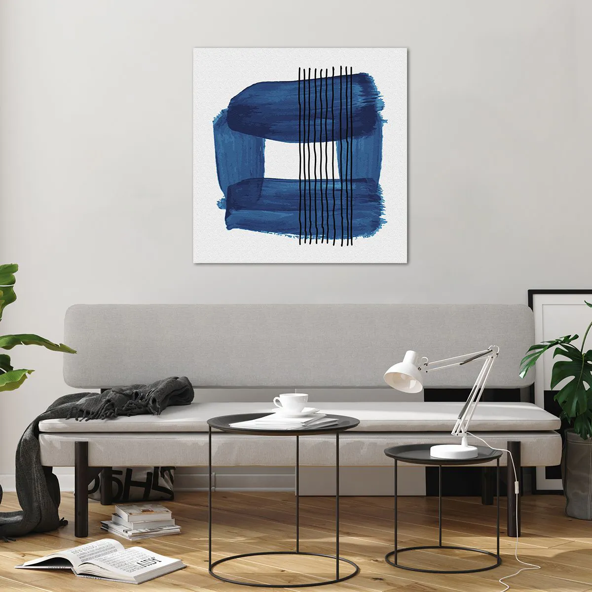 Tablou pe sticlă - Compoziție albastru-negru - 70x70 cm