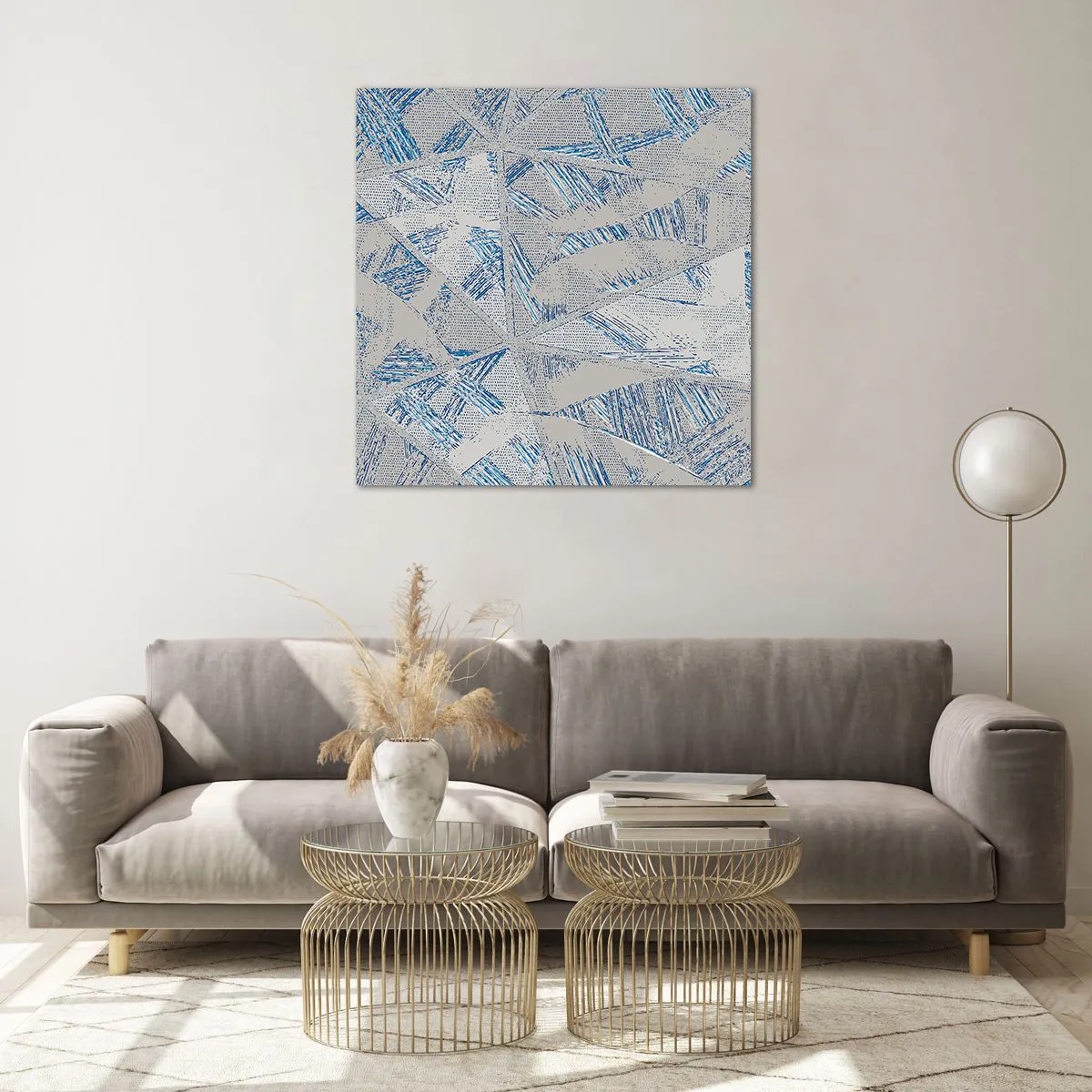 Tablou pe sticlă - Într-un labirint de gri-albastru - 70x70 cm