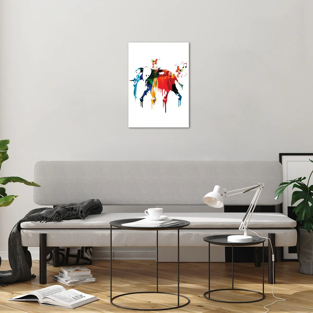 Impression sur verre - Image sur verre - Éléphant coloré dans un style aquarelle moderne - 50x70cm - Tout le monde peut danser - Décoration murale moderne pour le salon et la chambre ARTTOR