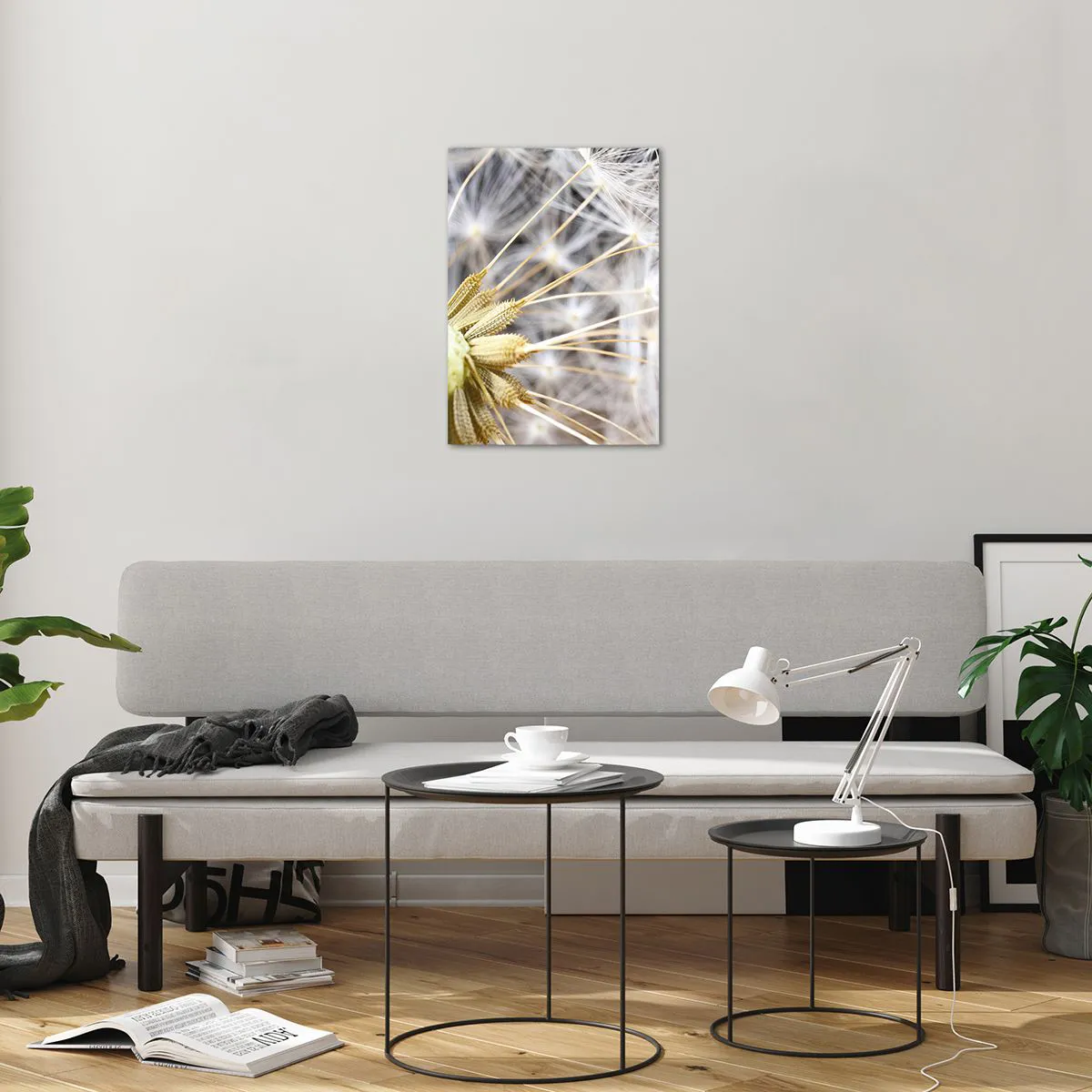 Impression sur verre - Image sur verre - Gros plan d'un pissenlit aux graines délicates - 50x70cm - Juste avant le départ - Décoration murale moderne pour le salon et la chambre ARTTOR