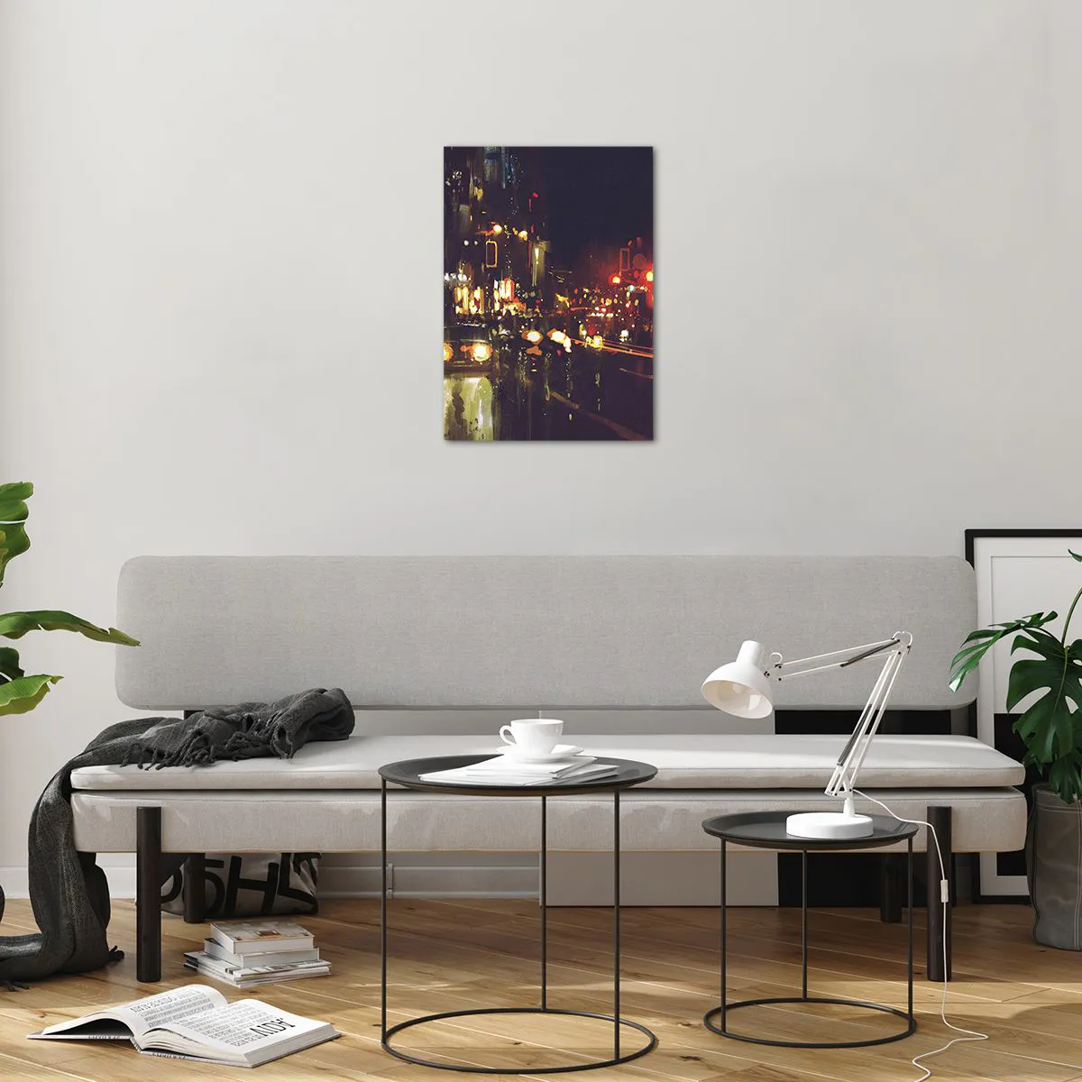 Cuadro sobre vidrio - Impresiones sobre Vidrio - Paisaje nocturno de la ciudad con coches y farolas - 50x70cm - Hundido en la luz de la noche - Decoración de pared moderna para salón y dormitorio ARTTOR