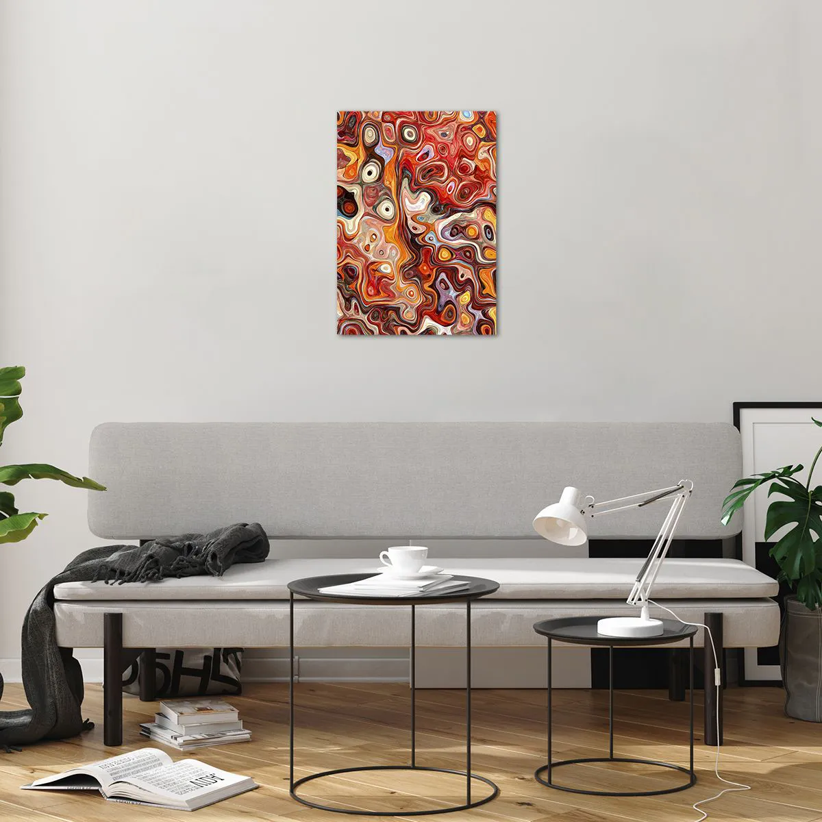 Glasbild - Bild auf glas - Abstrakte Komposition in Orange- und Rottönen - 50x70cm - Wenn die Nüsse in Honig geschmolzen sind - Moderne Wanddekoration für Wohnzimmer und Schlafzimmer ARTTOR