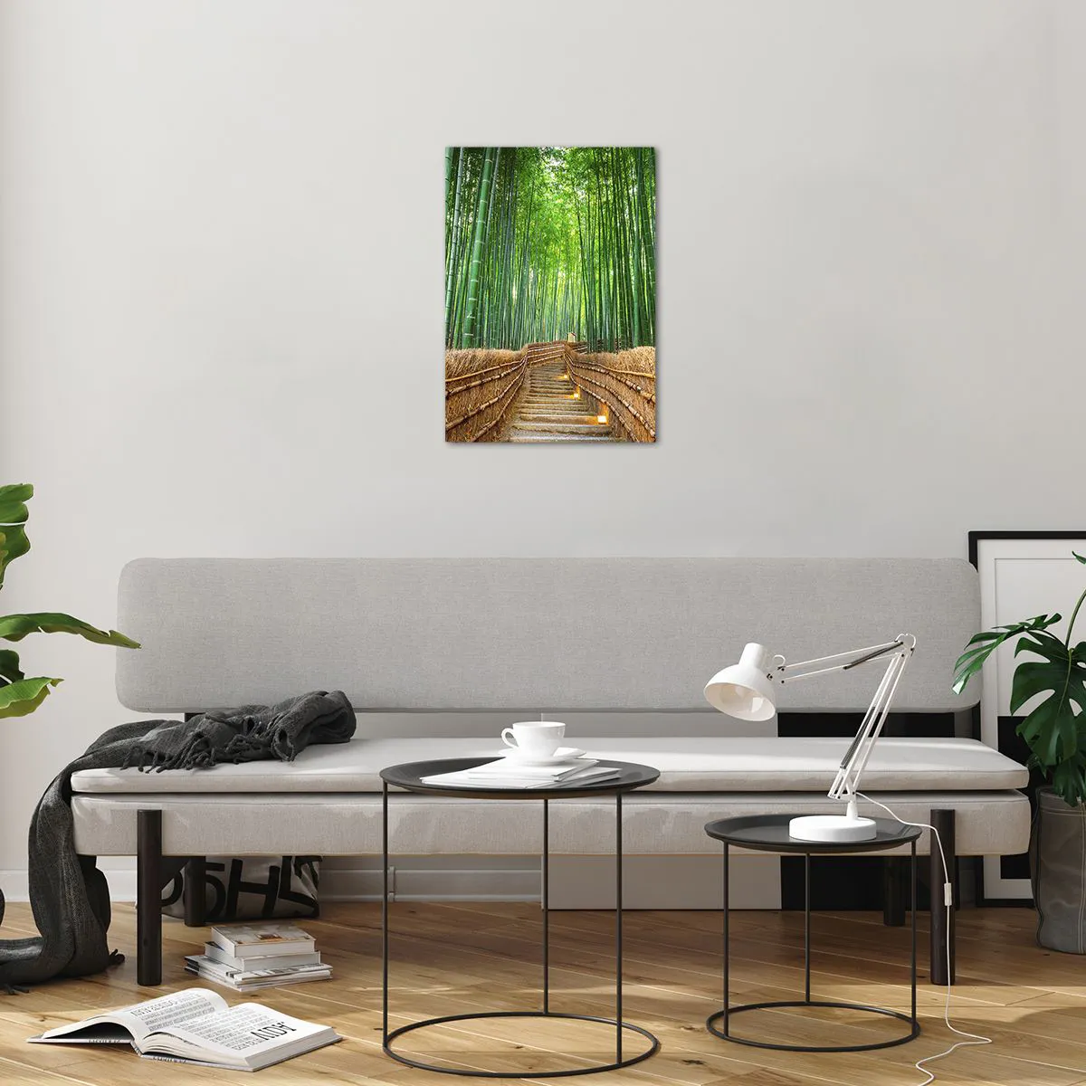 Impression sur verre - Image sur verre - Un chemin dans la forêt de bambous menant à travers les escaliers - 50x70cm - L'essence de la nature asiatique - Décoration murale moderne pour le salon et la chambre ARTTOR