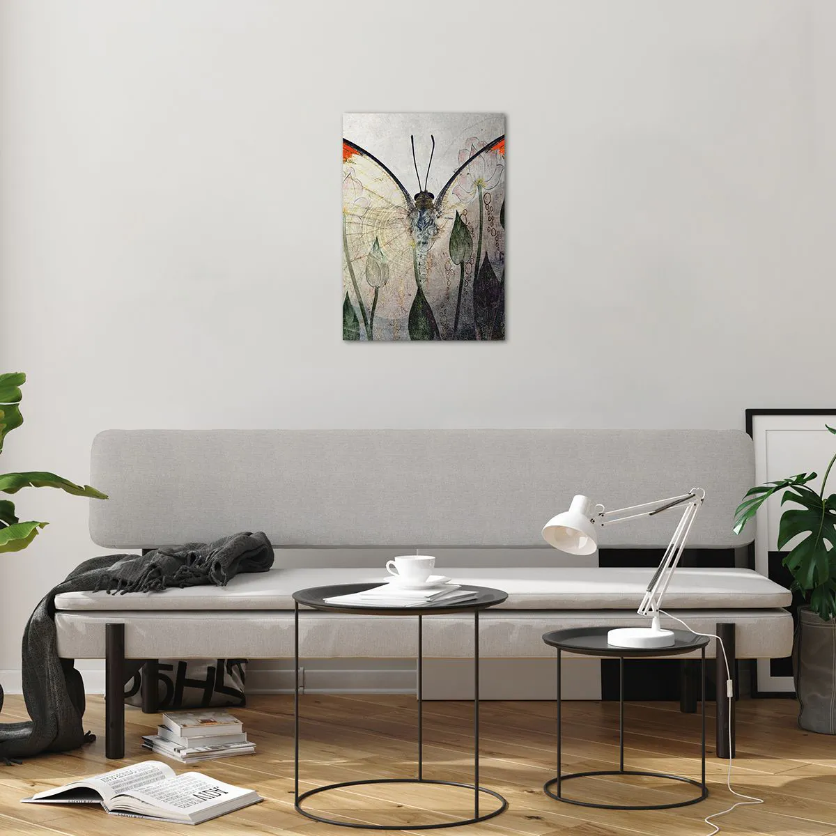 Üveg kép - „Ahol a pillangó himbálózik a füvön" - 50x70 cm