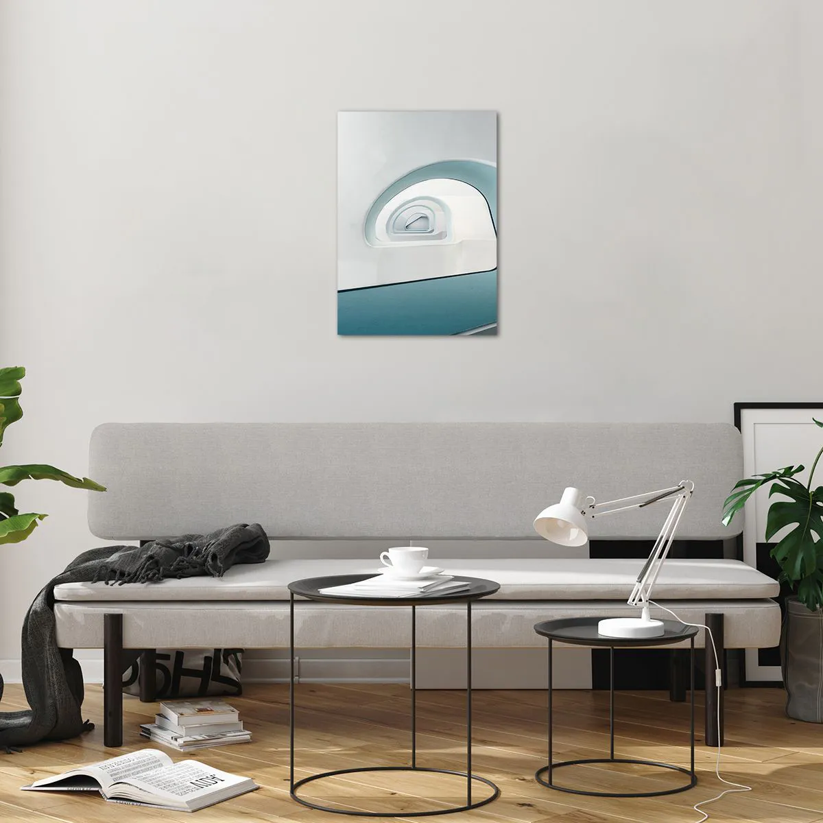 Quadro su vetro - Una scala moderna in una prospettiva astratta - 50x70cm - Blu fino in fondo - Decorazione murale moderna per soggiorno e camera da letto ARTTOR