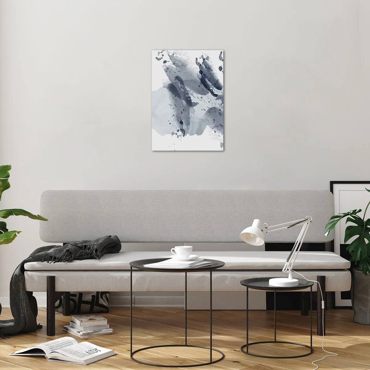 Cuadro sobre vidrio - Impresiones sobre Vidrio - Manchas de acuarela de color azul grisáceo que se asemejan al agua en movimiento - 50x70cm - Un estudio sobre la naturaleza del agua - Decoración de pared moderna para salón y dormitorio ARTTOR