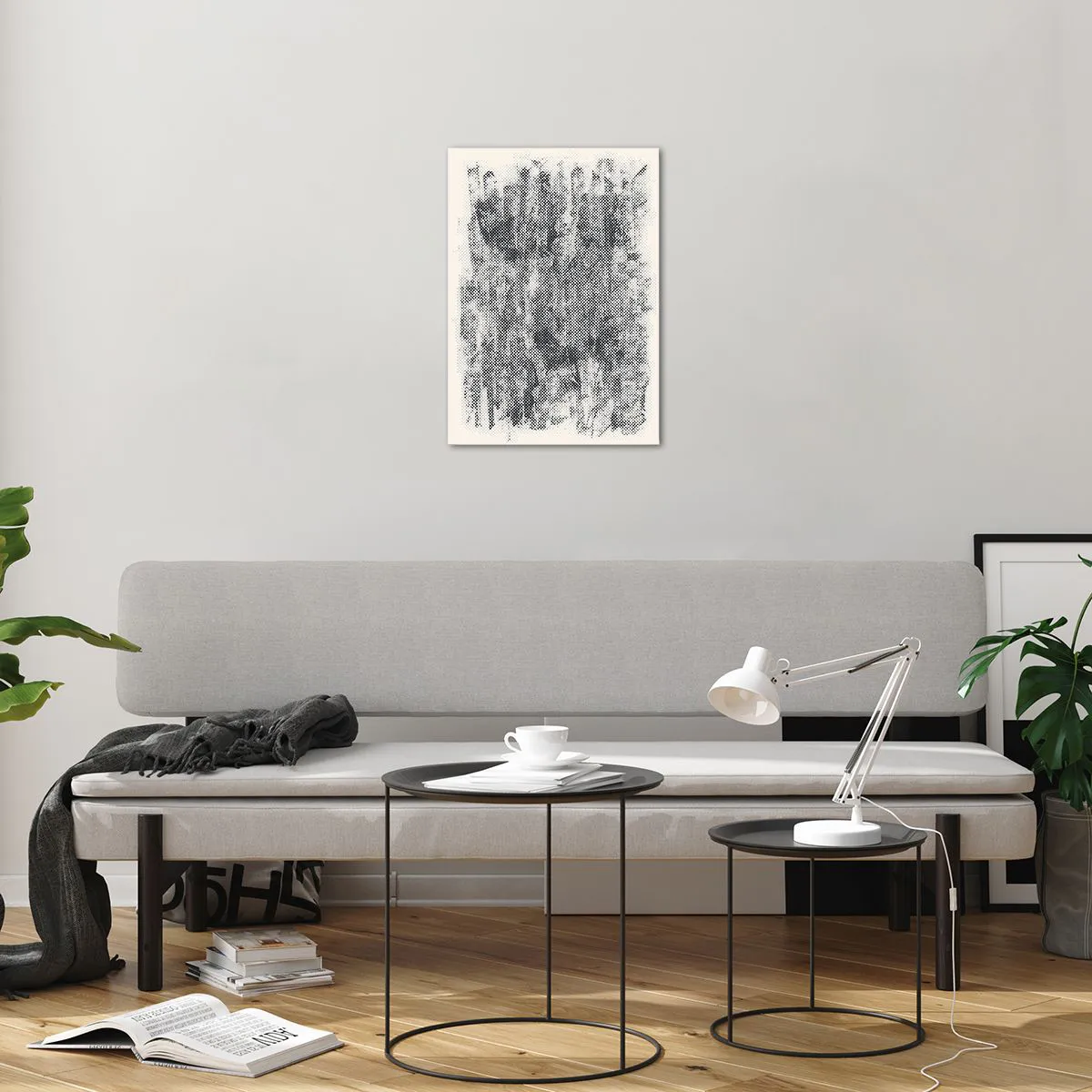 Obraz na szkle - Czarno-biała abstrakcja z efektem rozmycia - 50x70cm - Mglista kompozycja - Nowoczesna dekoracja ścienna do salonu, kuchni i sypialni ARTTOR