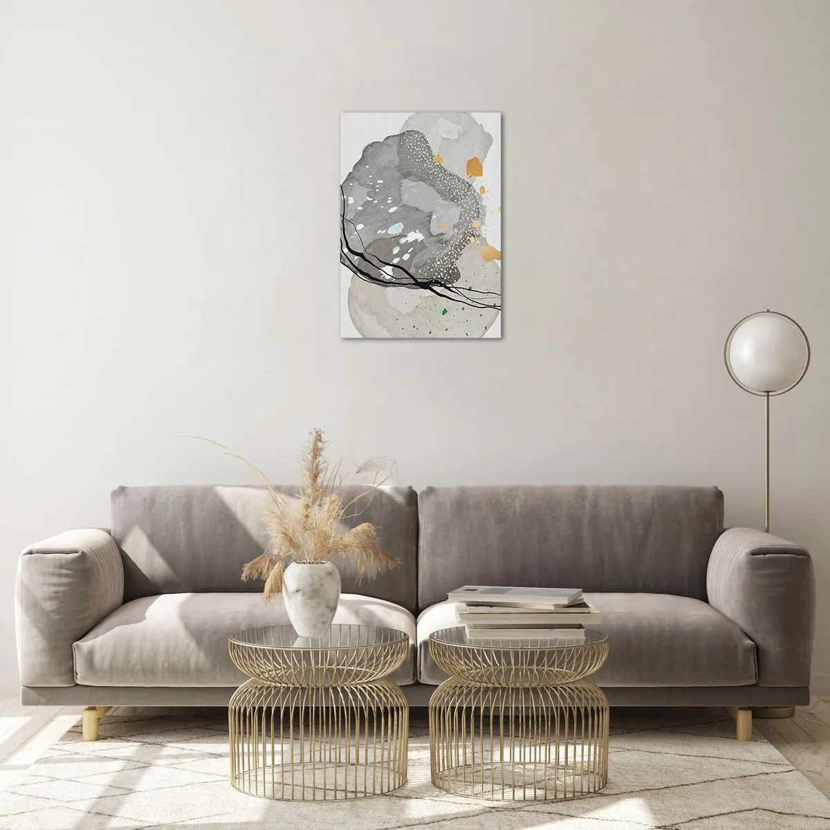 Glasbild - Bild auf glas - Organische Formen und Punkte in gedeckten Farben mit Details - 50x70cm - Organische Komposition - Moderne Wanddekoration für Wohnzimmer und Schlafzimmer ARTTOR