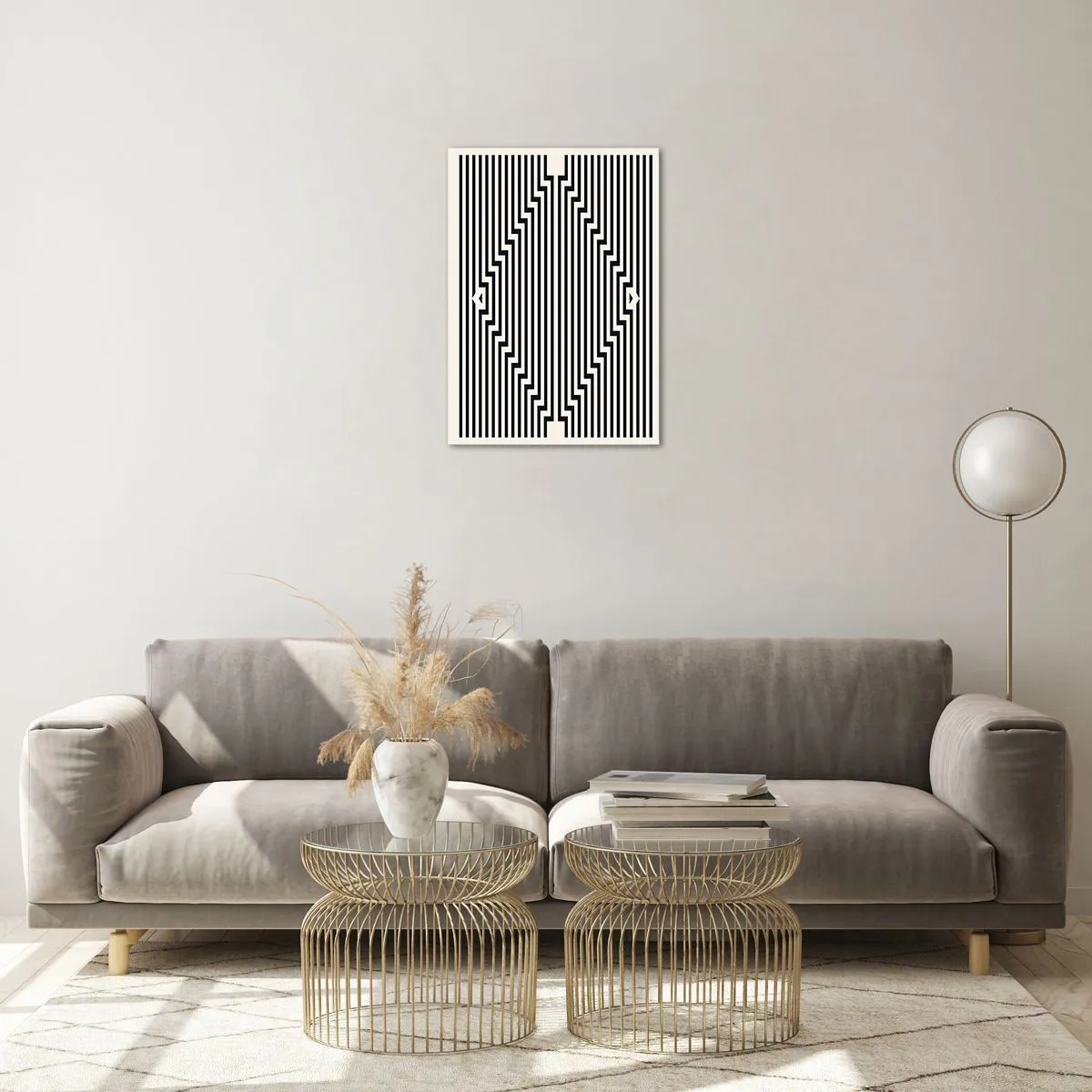 Quadro su vetro - Un affascinante motivo di linee bianche e nere che creano un'illusione - 50x70cm - Illusione geometrica - Decorazione murale moderna per soggiorno e camera da letto ARTTOR