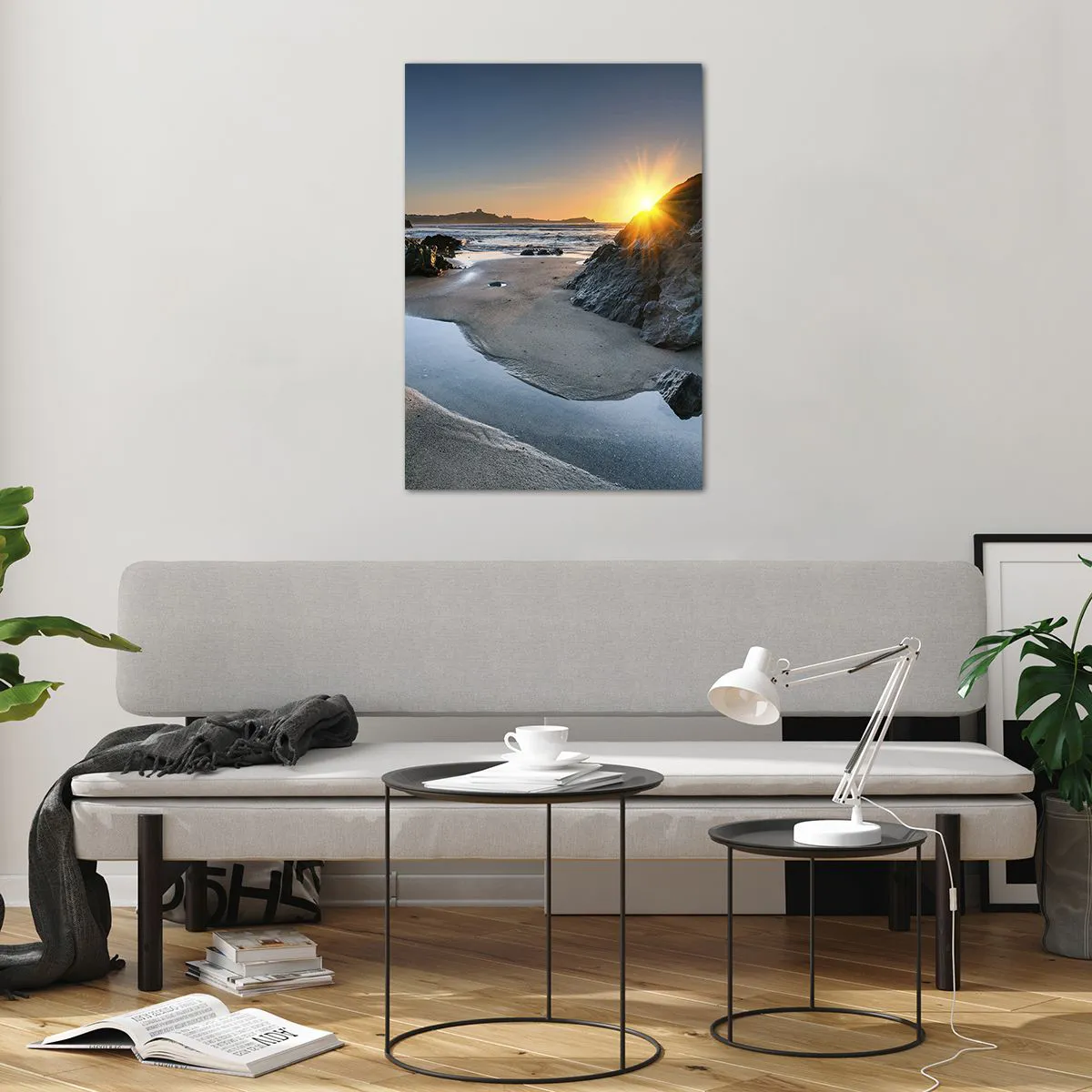 Quadro su vetro - Tramonto pittoresco su una spiaggia rocciosa - 70x100cm - Mai toccate da mano umana - Decorazione murale moderna per soggiorno e camera da letto ARTTOR