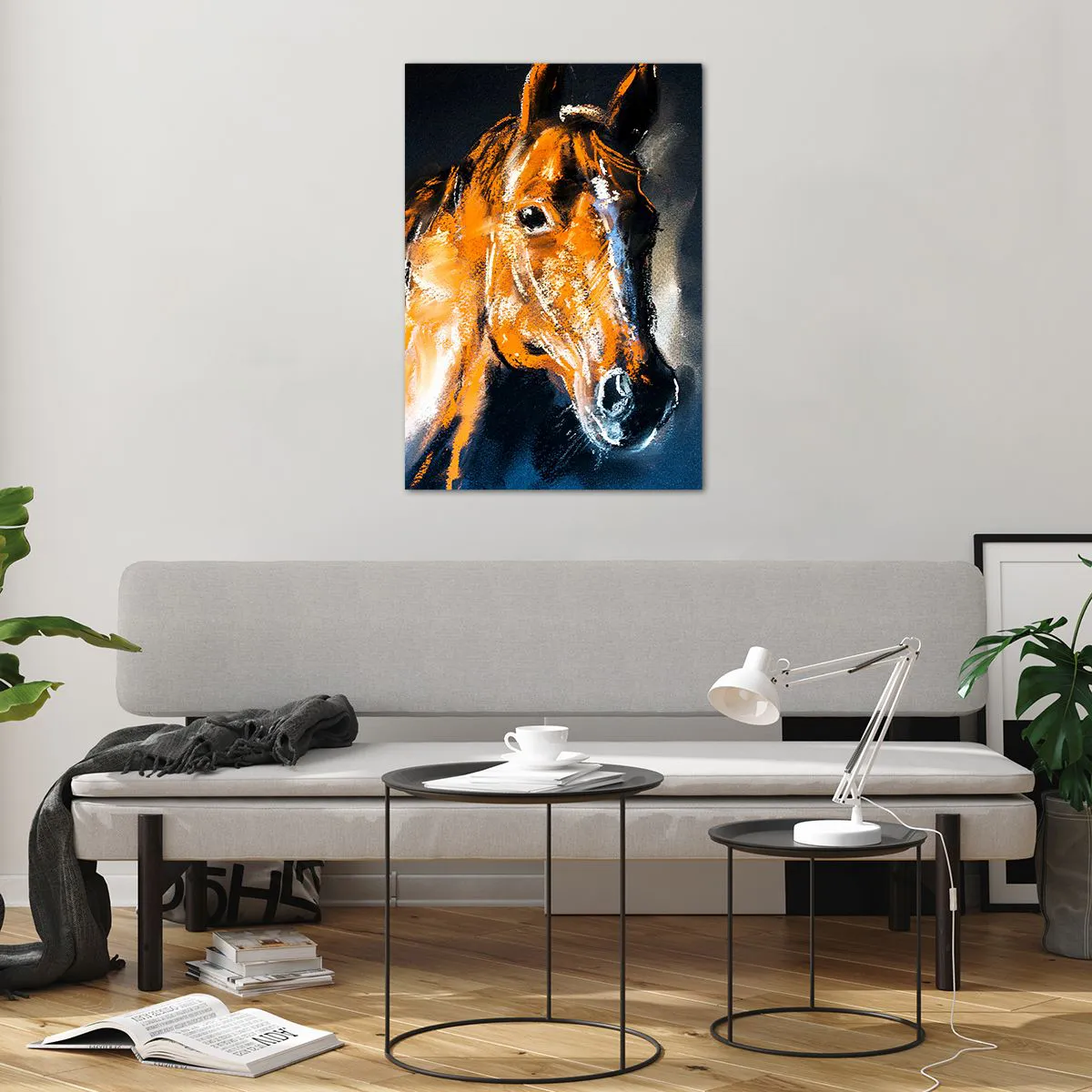 Impression sur verre - Image sur verre - Portrait d'un cheval dans un style pictural dynamique - 70x100cm - Et alors, tu y vas ? - Décoration murale moderne pour le salon et la chambre ARTTOR