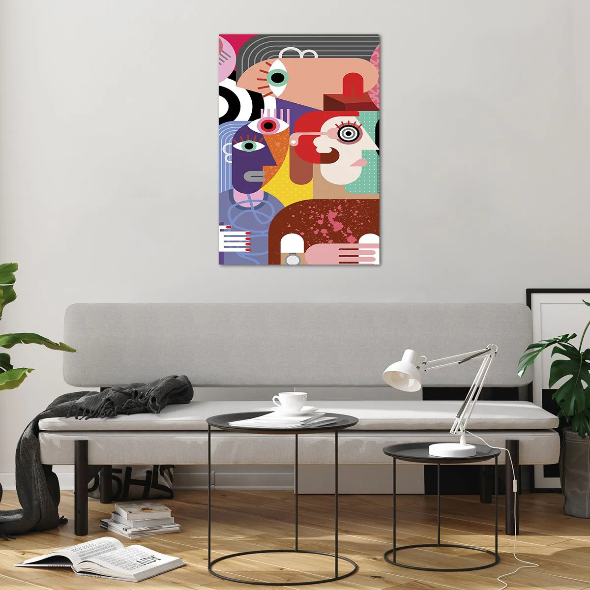 Glasbild - Bild auf glas - Bunte Abstraktion mit geometrischen Flächen - 70x100cm - Wir sind von Herrn Picasso - Moderne Wanddekoration für Wohnzimmer und Schlafzimmer ARTTOR