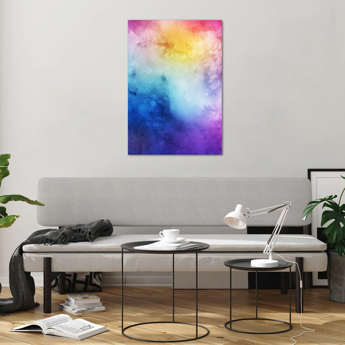 Glasbild - Bild auf glas - Eine abstrakte Komposition in Pastelltönen von Rosa und Blau. - 70x100cm - Fast auf Wolke sieben - Moderne Wanddekoration für Wohnzimmer und Schlafzimmer ARTTOR
