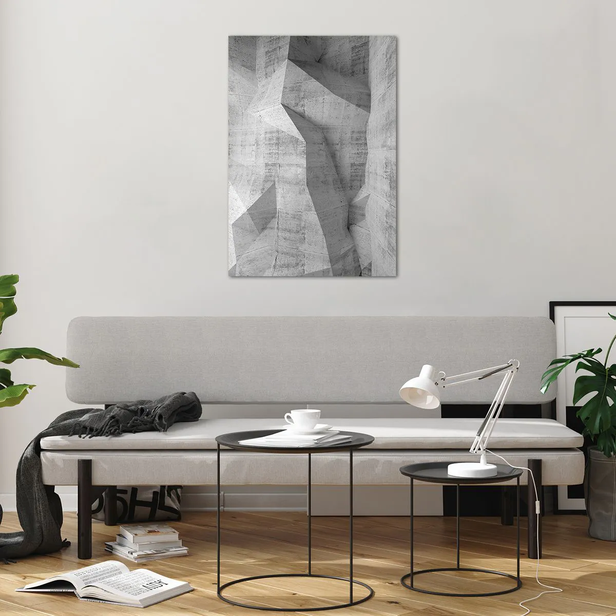Cuadro sobre vidrio - Impresiones sobre Vidrio - Formas geométricas de hormigón en gris - 70x100cm - Un verdadero desafío - Decoración de pared moderna para salón y dormitorio ARTTOR