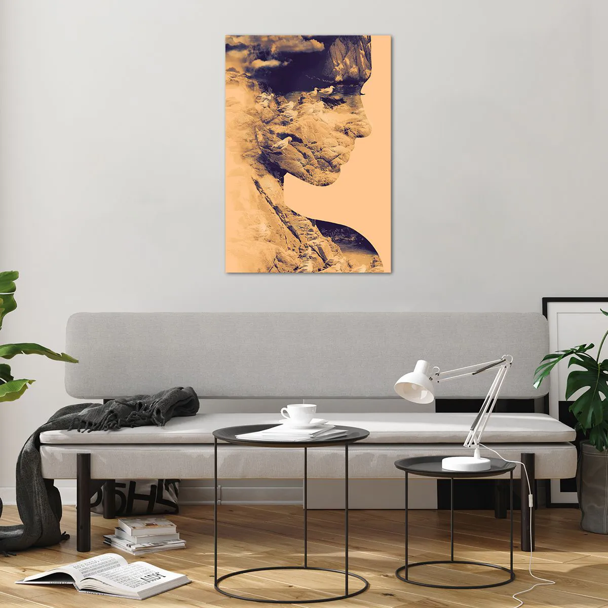 Impression sur verre - Image sur verre - Profil d'une femme avec la nature en arrière-plan dans des tons chauds - 70x100cm - Beauté de la nature - Décoration murale moderne pour le salon et la chambre ARTTOR