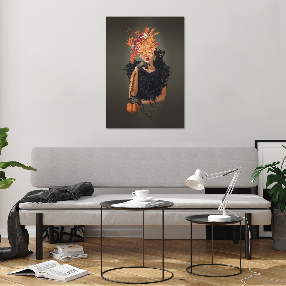 Póster en marco negro Arttor 70x50 cm - Hechizo de bruja - Abstracción,  Mujer, Flores, Fantasía, Arte, Para el salón, Para el dormitorio, Marrón