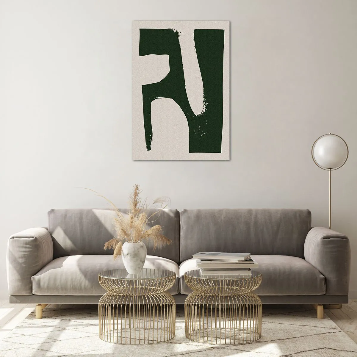 Obraz na szkle - Minimalistyczny abstrakt w zieleni na jasnym tle - 70x100cm - Zatoki bieli - Nowoczesna dekoracja ścienna do salonu i sypialni ARTTOR