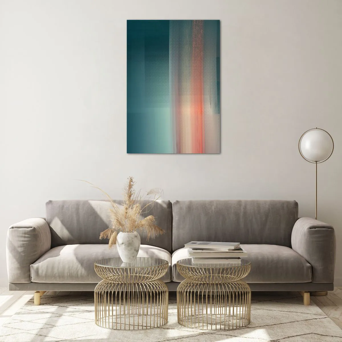 Cuadro sobre vidrio - Impresiones sobre Vidrio - Una puesta de sol en tonos pastel sobre un horizonte tranquilo. - 70x100cm - Abstracción: ondas de luz - Decoración de pared moderna para salón y dormitorio ARTTOR