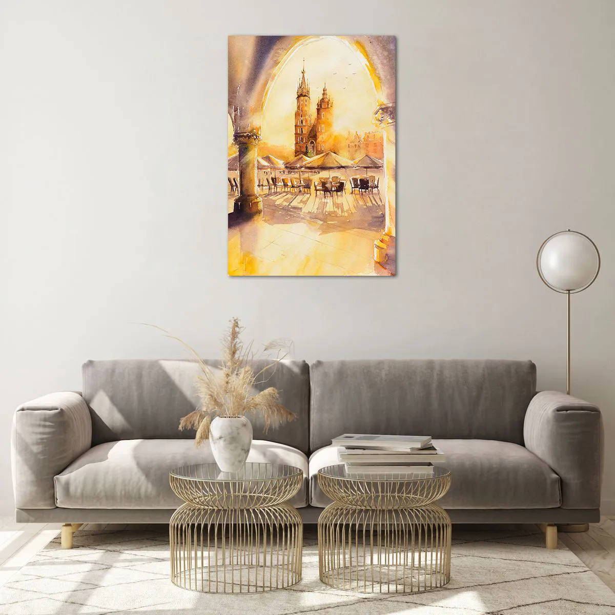 Obraz na skle - Východ slnka nad krakovským námestím - 70x100 cm