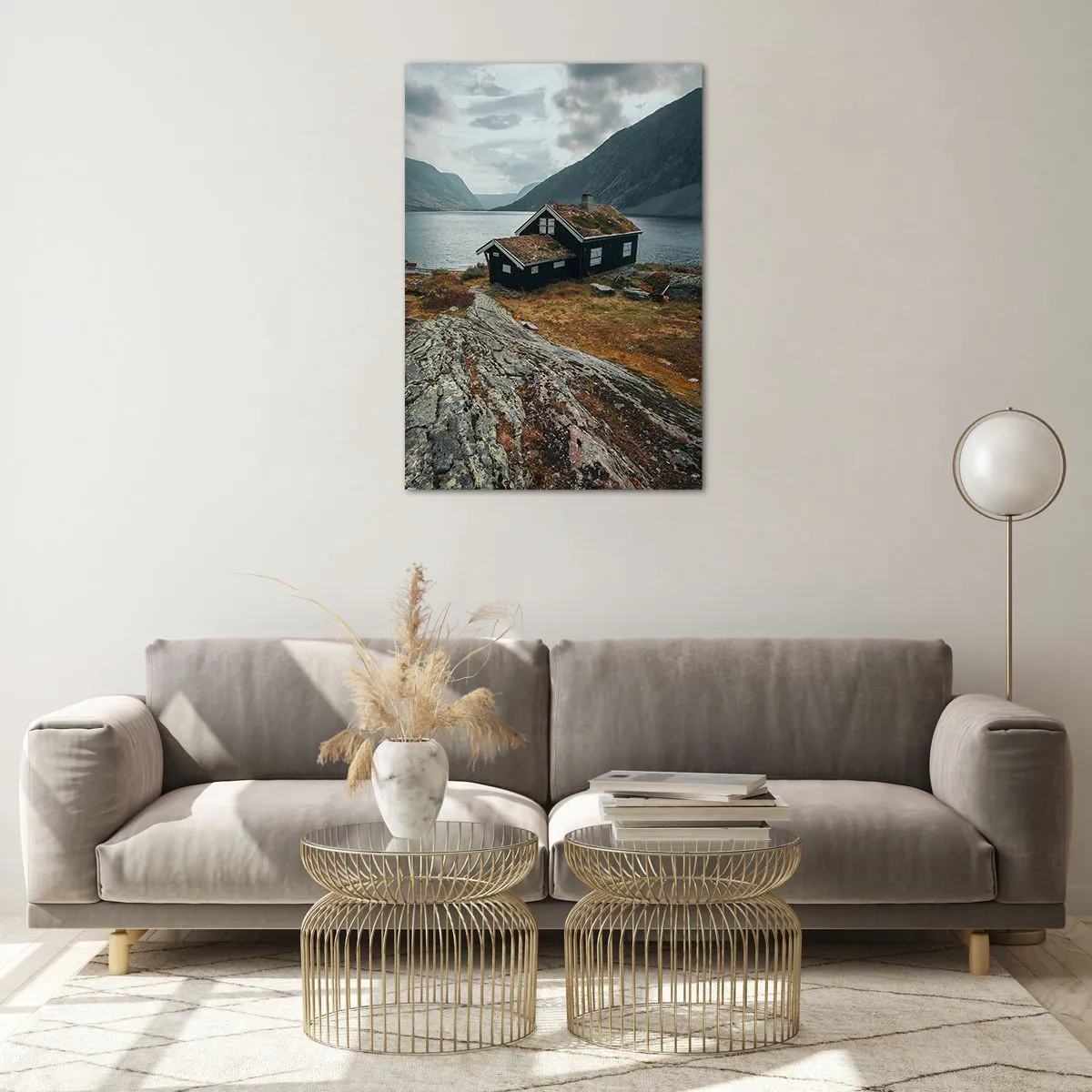 Obraz na skle - Domček pri fjorde - 70x100 cm