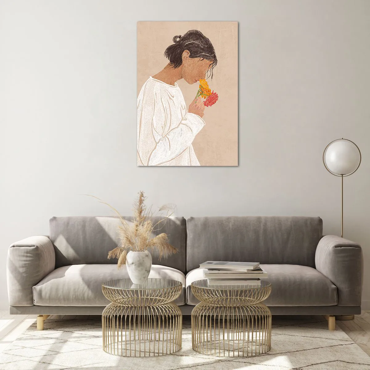 Schilderen op glas - Meisje en bloemen - 70x100 cm