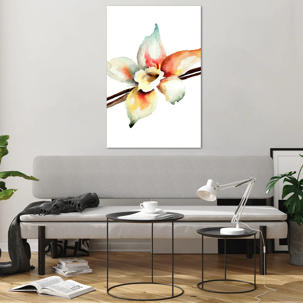 Glasbild - Bild auf glas - Aquarell-Blumenillustration in Pastellfarben - 80x120cm - Süße mit Farbe verschüttet - Moderne Wanddekoration für Wohnzimmer und Schlafzimmer ARTTOR