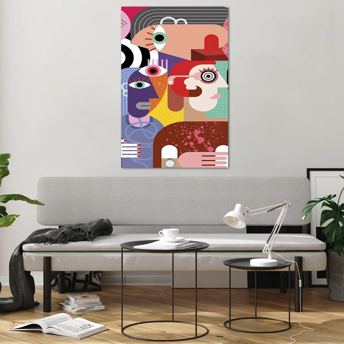 Quadro su vetro - Astrazione colorata con facce geometriche - 80x120cm - Mi manda Picasso - Decorazione murale moderna per soggiorno e camera da letto ARTTOR