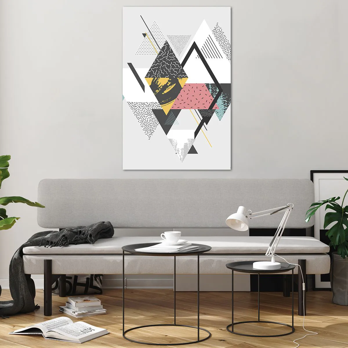 Cuadro sobre vidrio - Impresiones sobre Vidrio - Patrones geométricos sobre un fondo claro - 80x120cm - Una variación del triángulo y el rombo - Decoración de pared moderna para salón y dormitorio ARTTOR