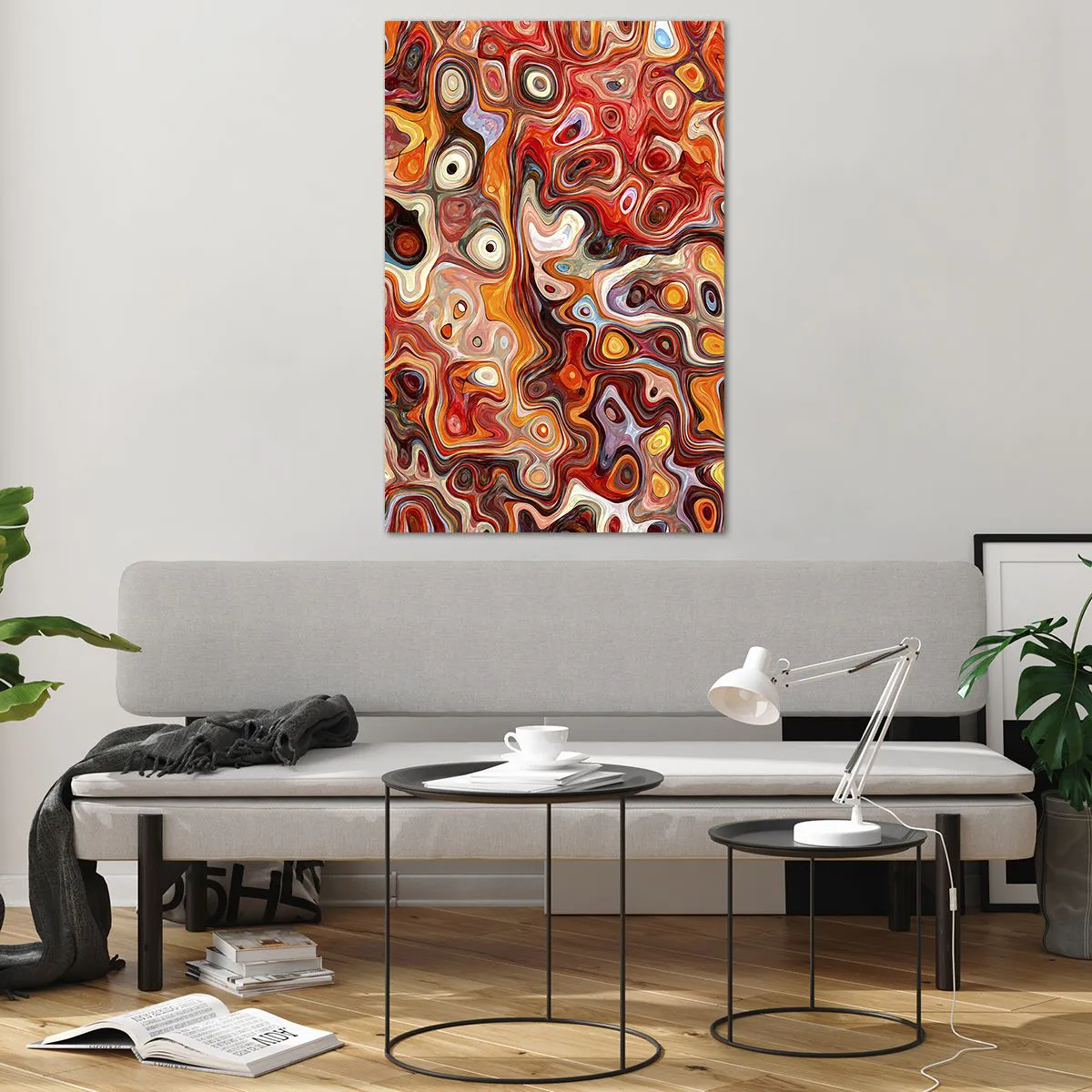 Impression sur verre - Image sur verre - Une composition abstraite dans des tons chauds de rouge, d'orange et de jaune. - 80x120cm - Si les noix fondaient dans du miel - Décoration murale moderne pour le salon et la chambre ARTTOR