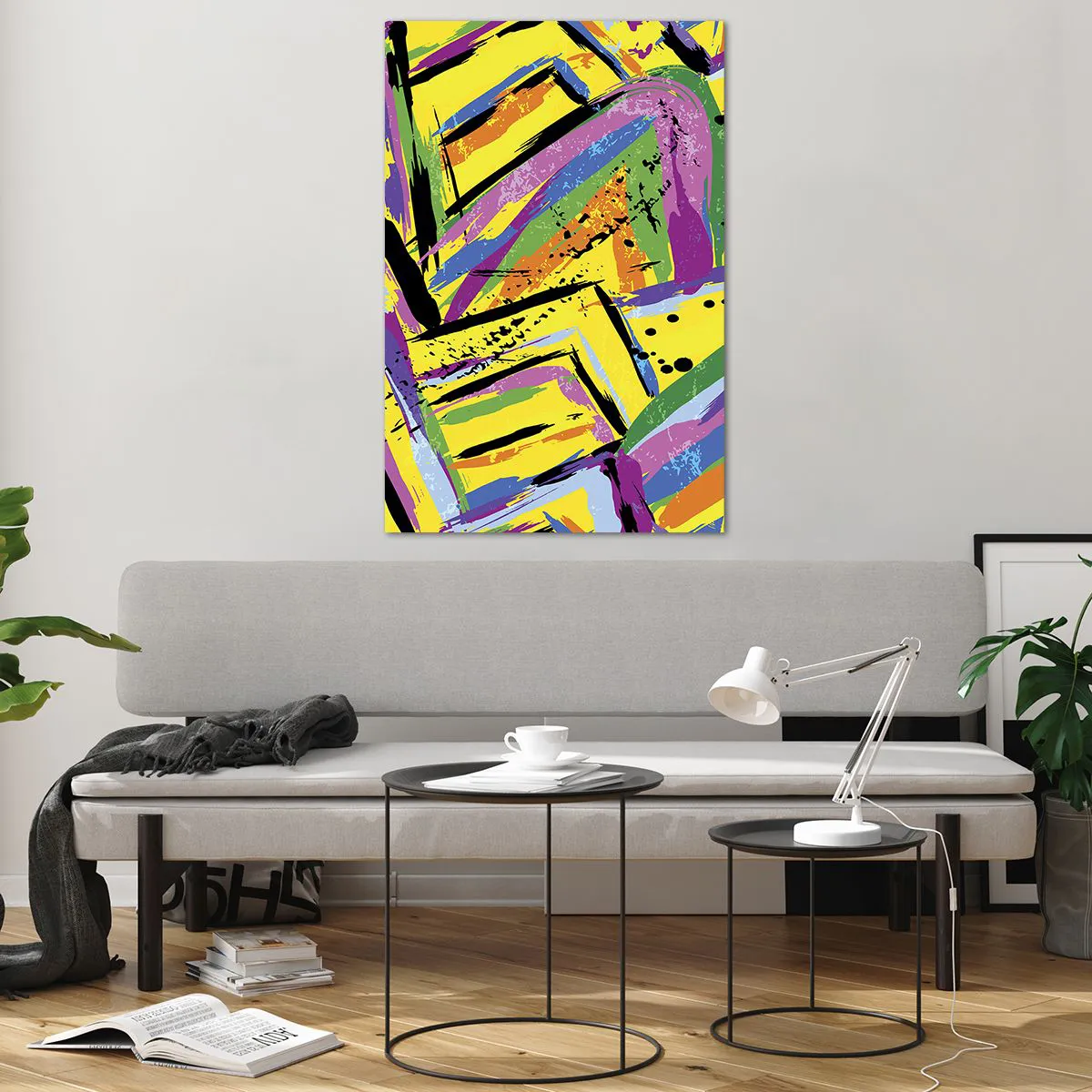 Cuadro sobre vidrio - Impresiones sobre Vidrio - Abstracción vívida en colores brillantes y formas dinámicas. - 80x120cm - Grita de alegría - Decoración de pared moderna para salón y dormitorio ARTTOR
