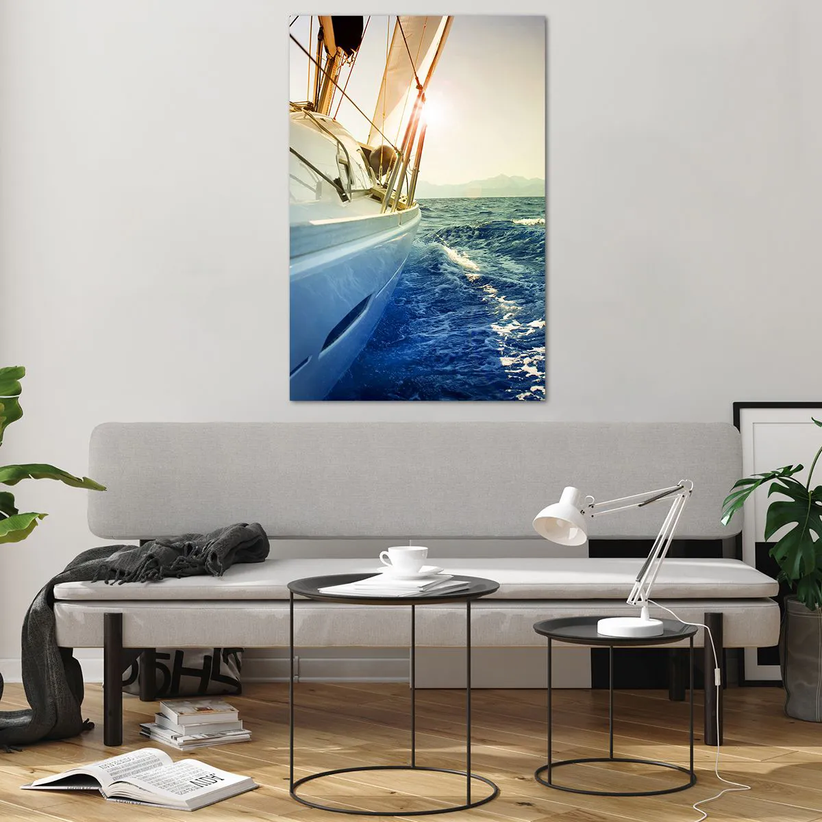 Impression sur verre - Image sur verre - Un yacht en pleine mer avec vue sur les vagues - 80x120cm - Suite à l'aventure - Décoration murale moderne pour le salon et la chambre ARTTOR