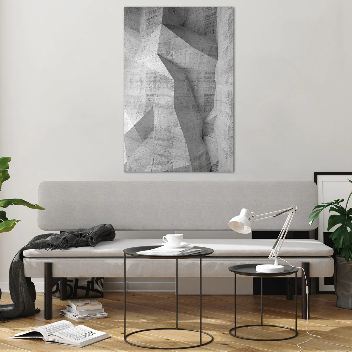Glasbild - Bild auf glas - Geometrische Betonformen in Grau - 80x120cm - Eine echte Herausforderung - Moderne Wanddekoration für Wohnzimmer und Schlafzimmer ARTTOR