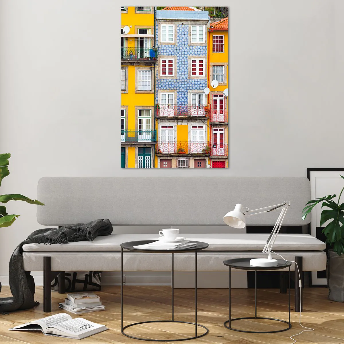 Quadro su vetro - Facciate colorate di case popolari nel paesaggio urbano - 80x120cm - I colori della città vecchia - Decorazione murale moderna per soggiorno e camera da letto ARTTOR