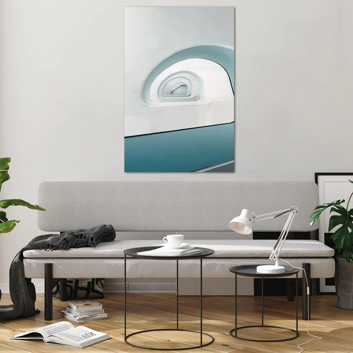 Quadro su vetro - Architettura minimalista con linee arrotondate - 80x120cm - Blu fino in fondo - Decorazione murale moderna per soggiorno e camera da letto ARTTOR