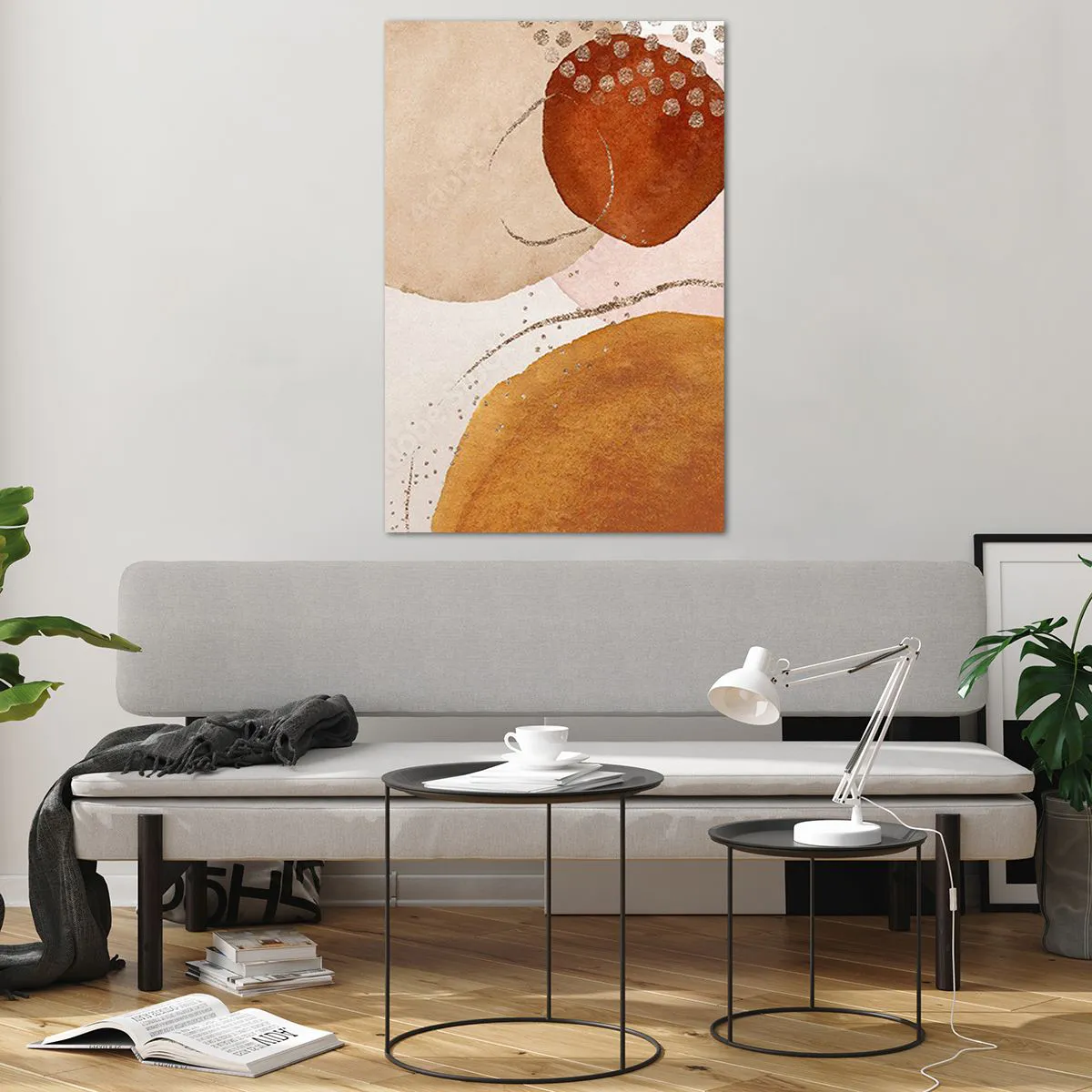 Cuadro sobre vidrio - Impresiones sobre Vidrio - Formas abstractas en tonos cálidos de marrón y dorado. - 80x120cm - Movimiento abstracto - Decoración de pared moderna para salón y dormitorio ARTTOR