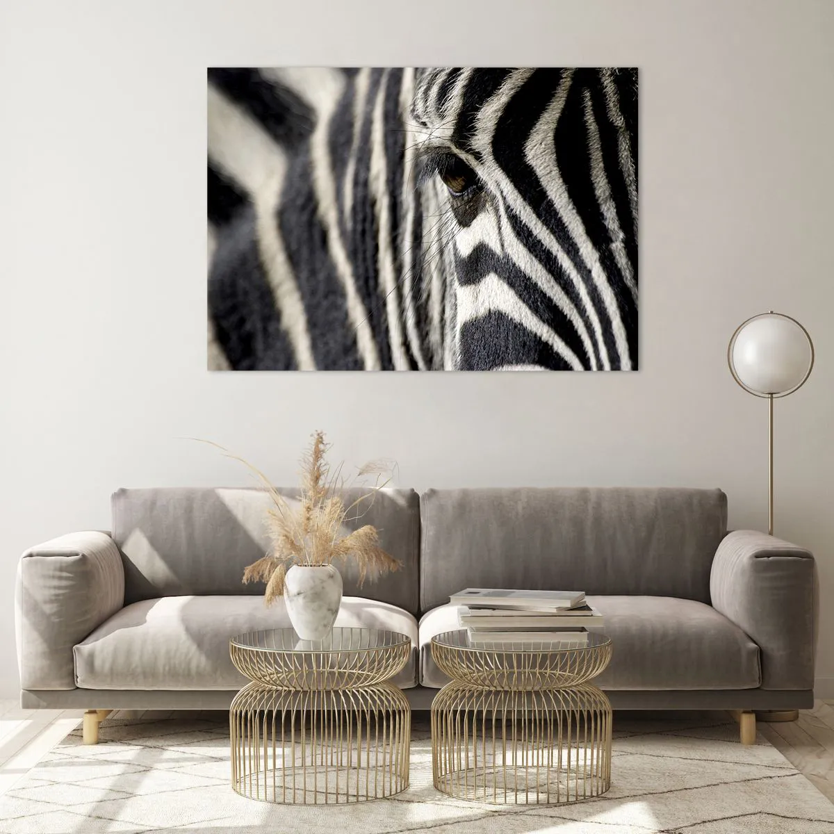 Obraz na skle - Portrét s pruhmi - 100x70 cm