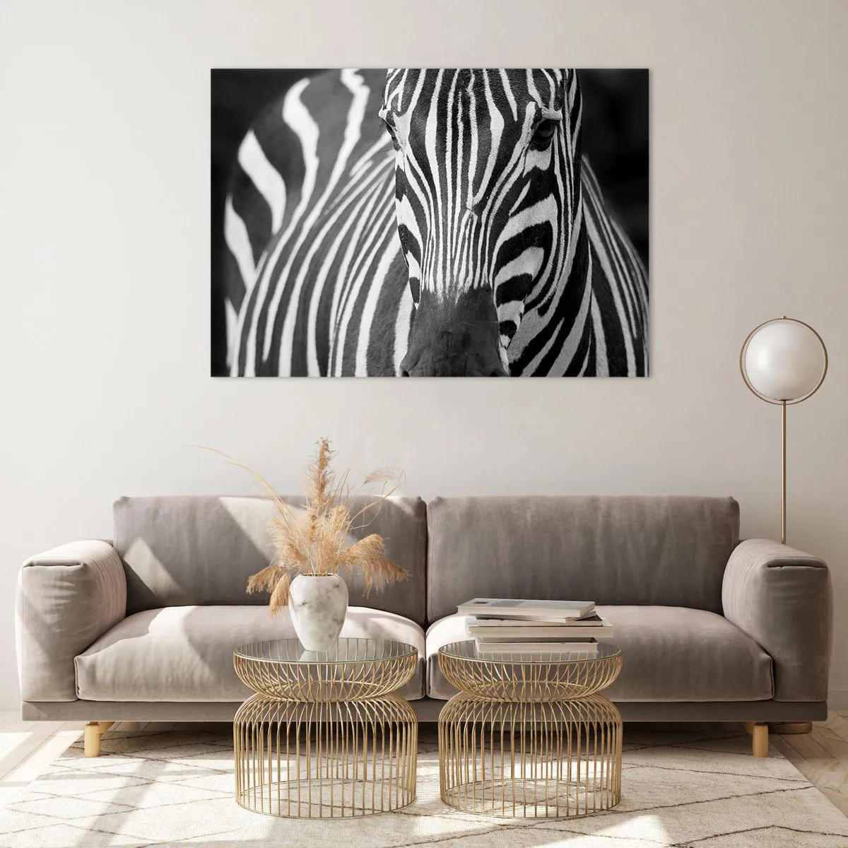 Impression sur verre - Image sur verre - Portrait noir et blanc d'un zèbre avec des rayures visibles - 100x70cm - Le monde est noir et blanc - Décoration murale moderne pour le salon et la chambre ARTTOR