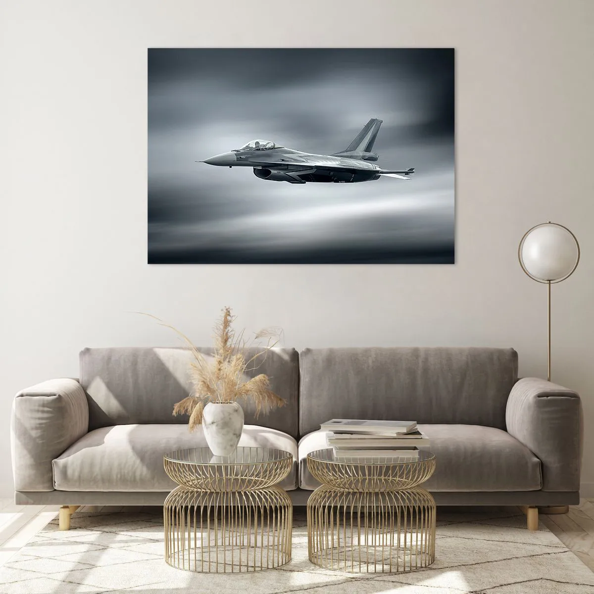 Impression sur verre - Image sur verre - Un avion de chasse en vol contre un ciel nuageux - 100x70cm - Acceptez-vous le défi? - Décoration murale moderne pour le salon et la chambre ARTTOR