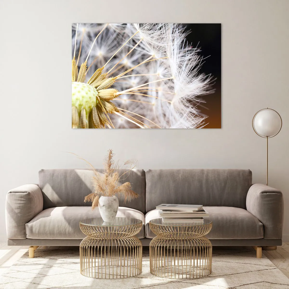 Impression sur verre - Image sur verre - Gros plan d'un pissenlit aux graines délicates - 100x70cm - Juste avant le départ - Décoration murale moderne pour le salon et la chambre ARTTOR