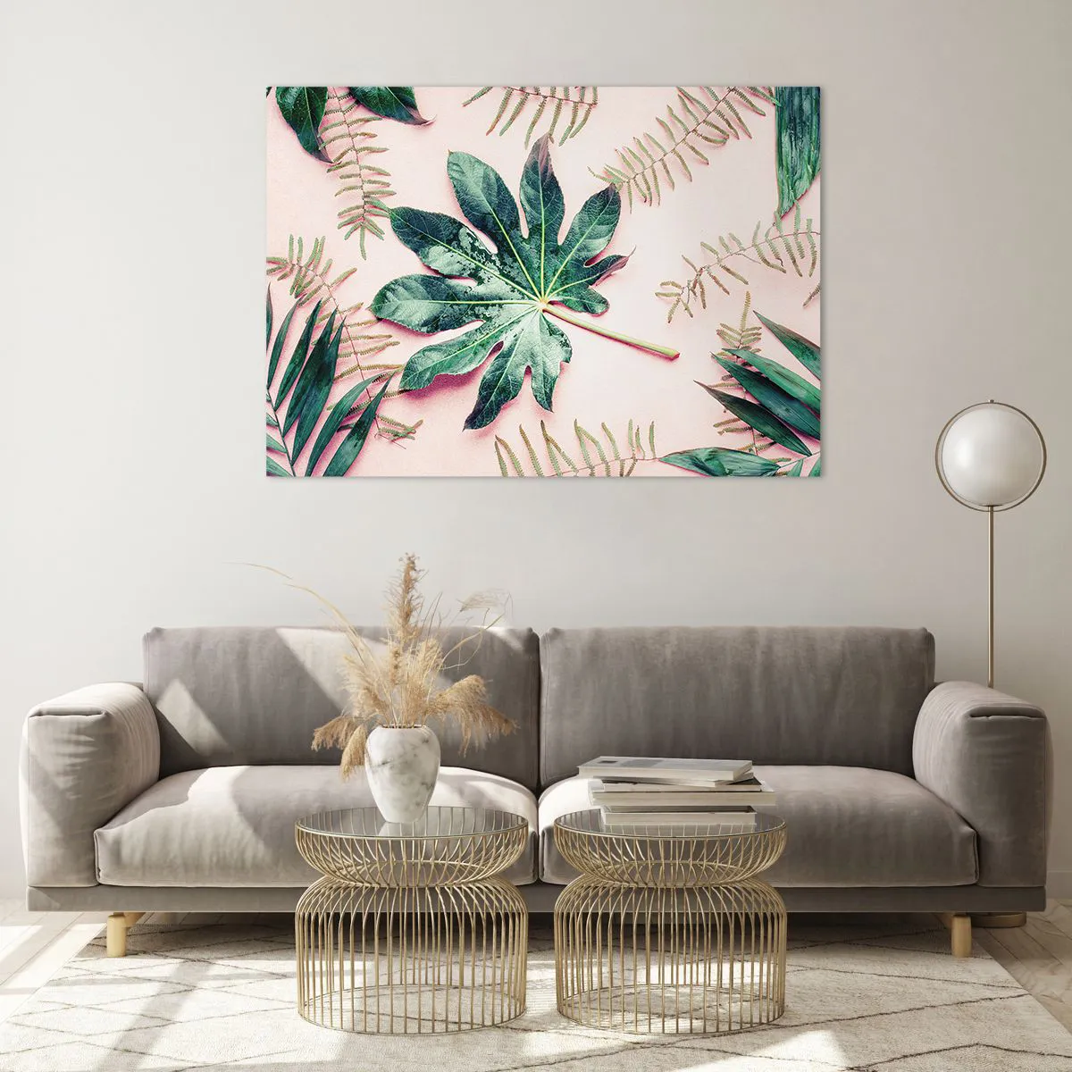 Üveg kép - A zöld tanulmánya a rózsaszín háttérben - 100x70 cm