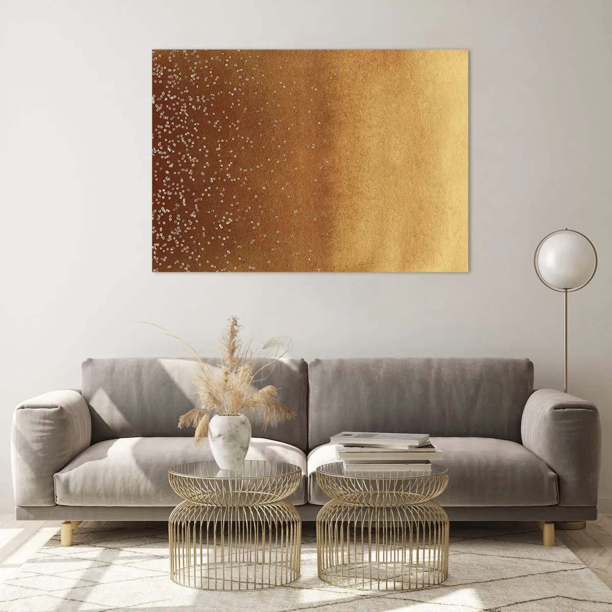 Impression sur verre - Image sur verre - Motif abstrait doré aux reflets fins - 100x70cm - Origine du monde - Décoration murale moderne pour le salon et la chambre ARTTOR