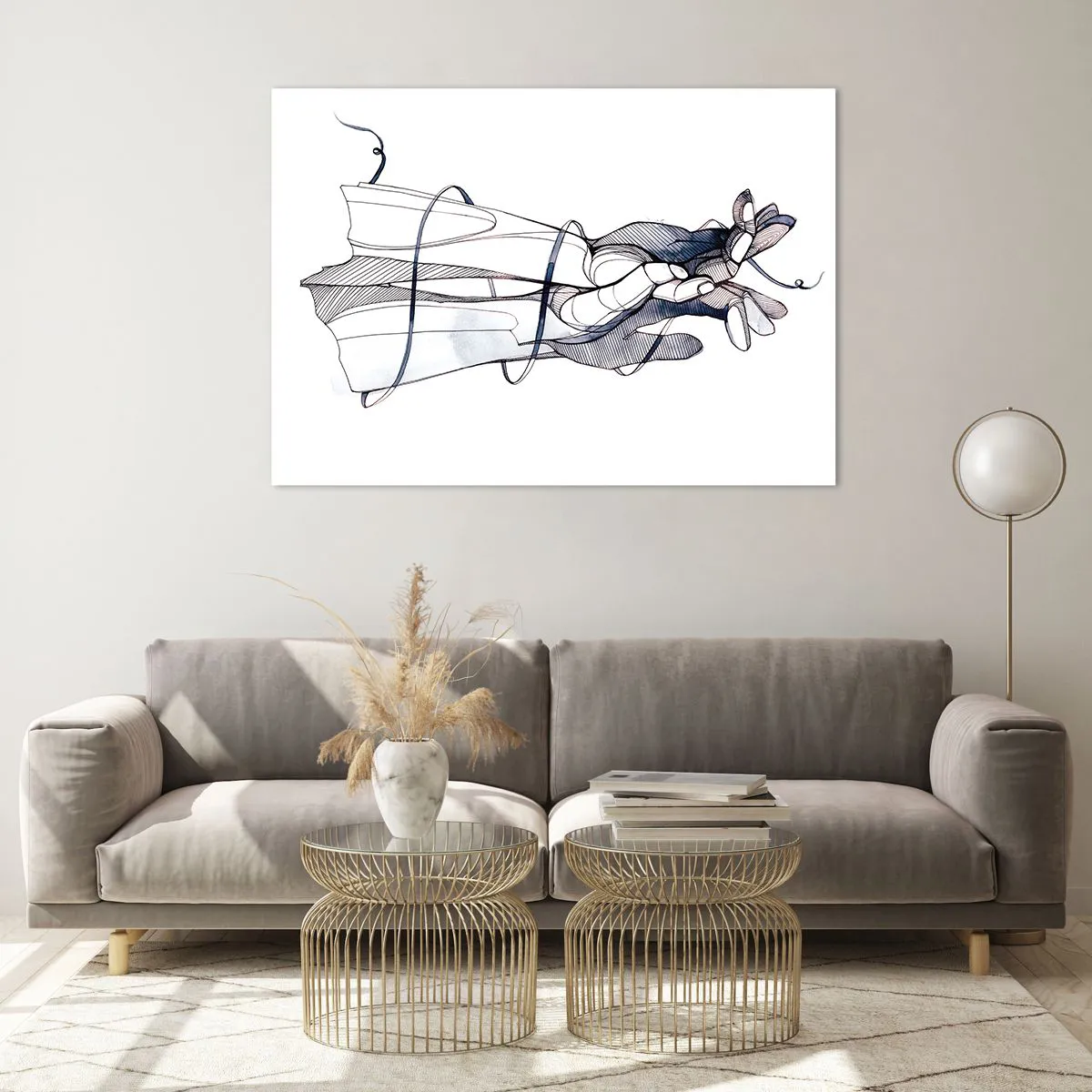 Quadro su vetro - Illustrazione artistica di una mano che tiene un fiore - 100x70cm - Studio del tocco - Decorazione murale moderna per soggiorno e camera da letto ARTTOR