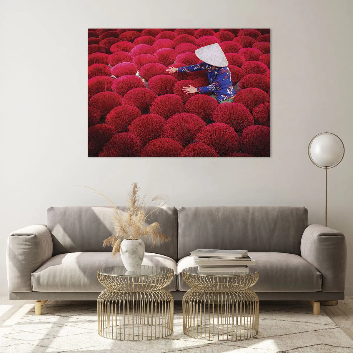 Glass picture - In the Rice Field - 100x70 cm