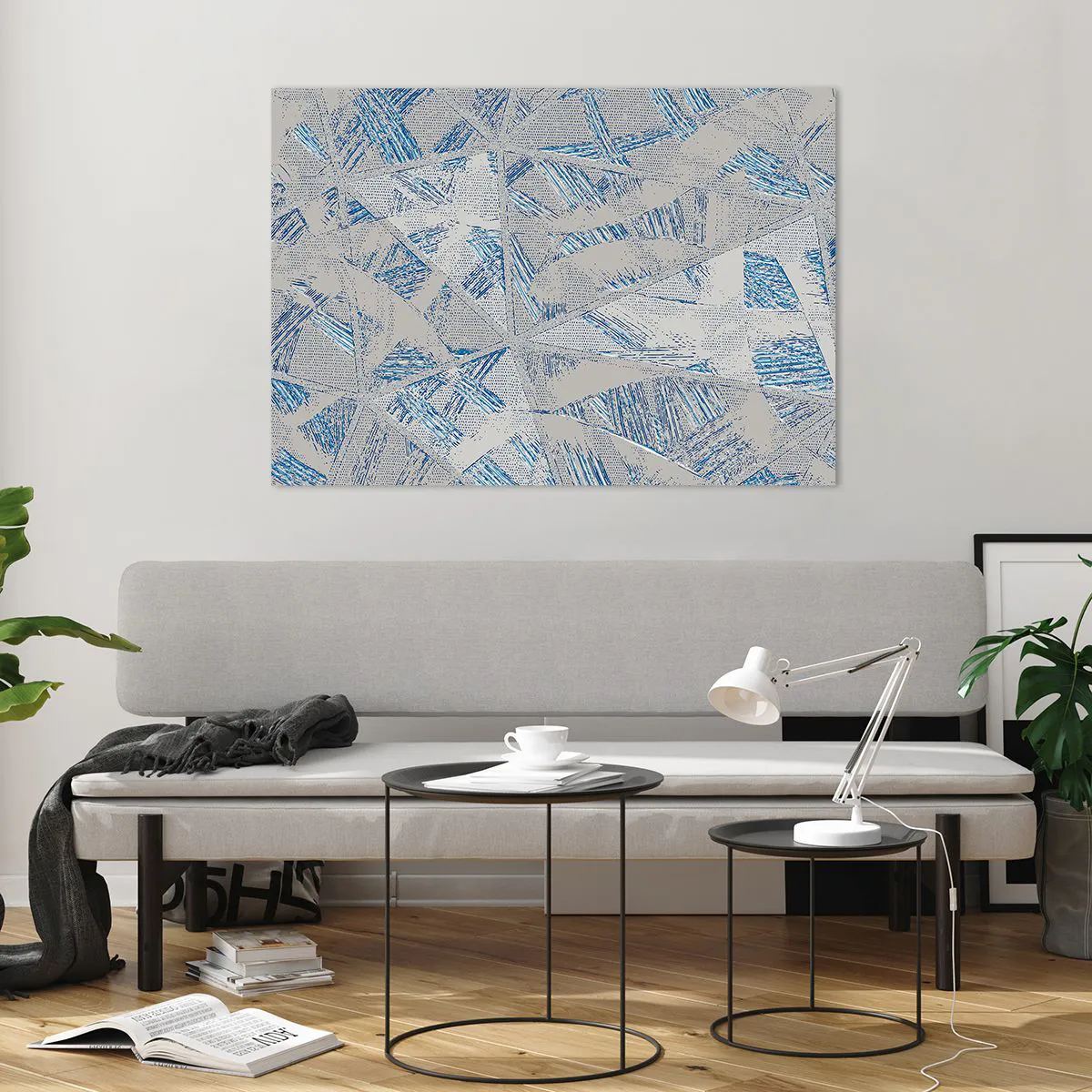 Schilderen op glas - In een blauwgrijs labyrint - 100x70 cm