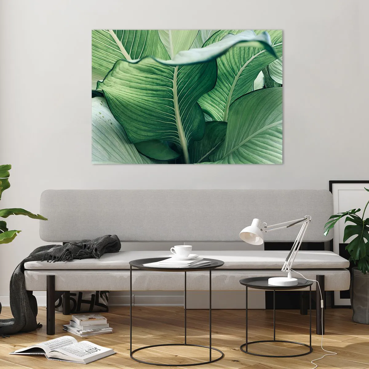 Impression sur verre - Image sur verre - Feuilles vertes luxuriantes en gros plan et à la lumière naturelle - 100x70cm - Une vie intensément verte - Décoration murale moderne pour le salon et la chambre ARTTOR