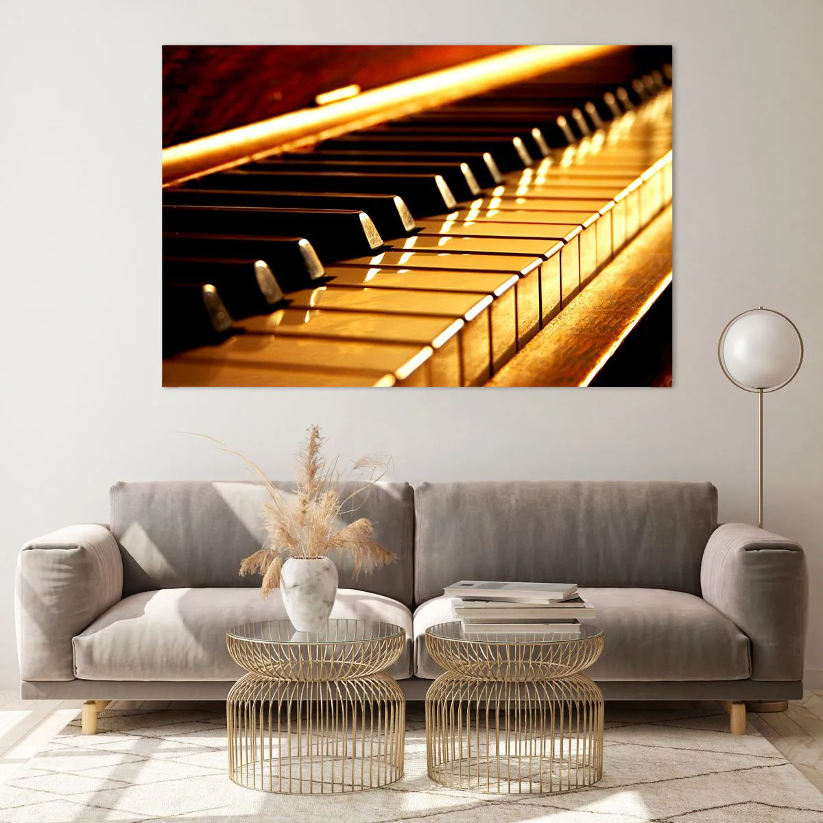 Glasbild - Bild auf glas - Nahaufnahme der Klaviertasten in warmem Licht - 120x80cm - Endlose Möglichkeiten - Moderne Wanddekoration für Wohnzimmer und Schlafzimmer ARTTOR
