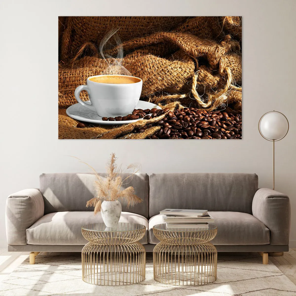 Billede på glas - Duften af mokka og honningvæskens tæthed - 120x80 cm