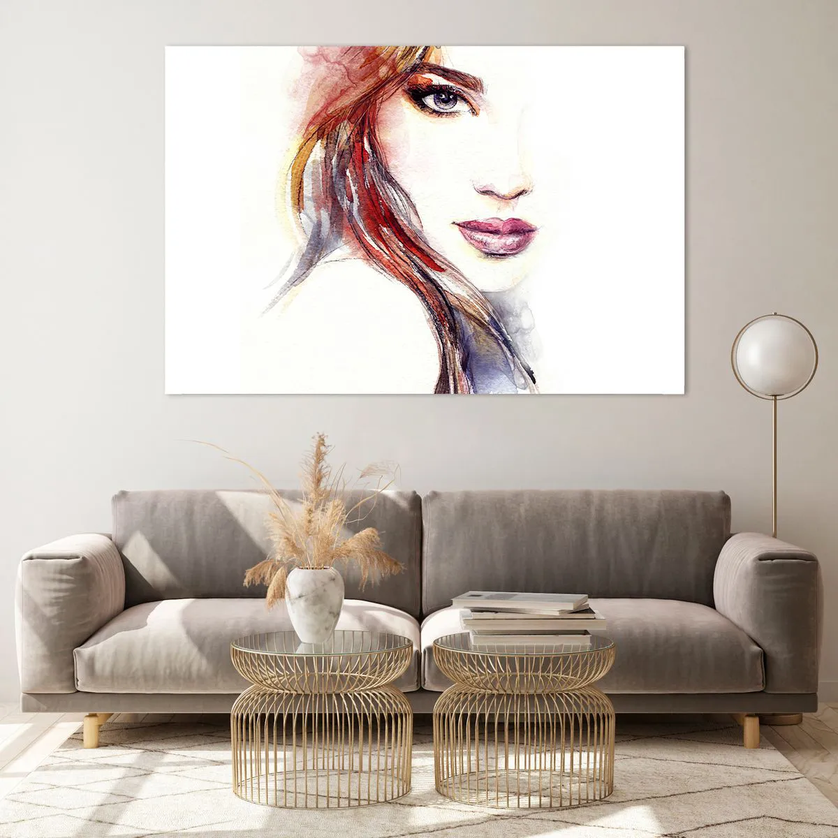 Obraz na szkle - Ilustracja przedstawiająca akwarelowy portret kobiety - 120x80cm - Vademecum - idź za mną - Nowoczesna dekoracja ścienna do salonu, kuchni i sypialni ARTTOR